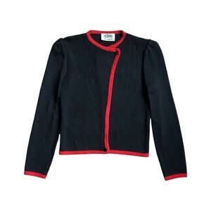Vintage St. John Knit Cardigan Women’s‎ Size Small Black Red Trim Luxury